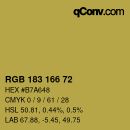 Color code: RGB 183 166 72 | qconv.com