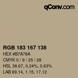 Color code: RGB 183 167 138 | qconv.com