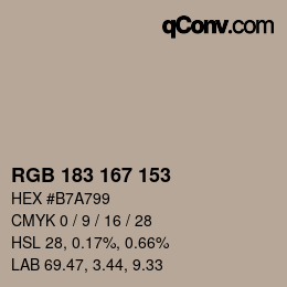 カラーコード: RGB 183 167 153 | qconv.com