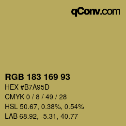 Color code: RGB 183 169 93 | qconv.com