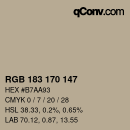 Color code: RGB 183 170 147 | qconv.com