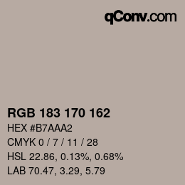 Color code: RGB 183 170 162 | qconv.com