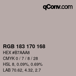 Color code: RGB 183 170 168 | qconv.com