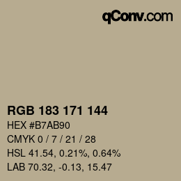 颜色代码: RGB 183 171 144 | qconv.com
