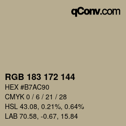 颜色代码: RGB 183 172 144 | qconv.com