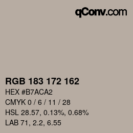 Color code: RGB 183 172 162 | qconv.com