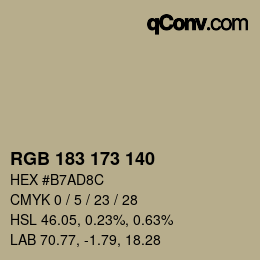 Color code: RGB 183 173 140 | qconv.com