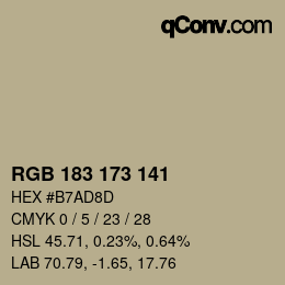 Código de color: RGB 183 173 141 | qconv.com