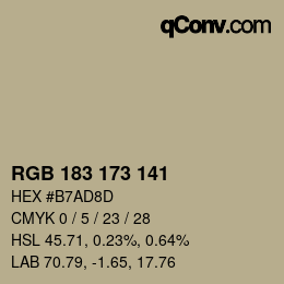 颜色代码: RGB 183 173 141 | qconv.com