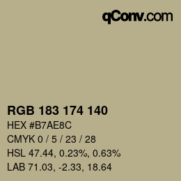 カラーコード: RGB 183 174 140 | qconv.com