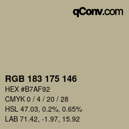 Color code: RGB 183 175 146 | qconv.com