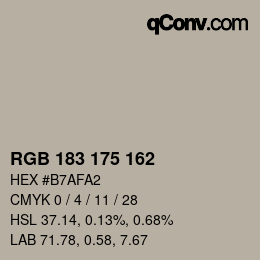 Color code: RGB 183 175 162 | qconv.com