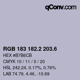 カラーコード: RGB 183 182.2 203.6 | qconv.com