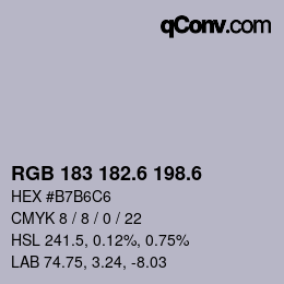 カラーコード: RGB 183 182.6 198.6 | qconv.com