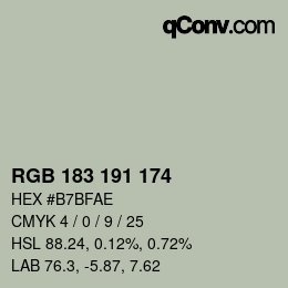 Color code: RGB 183 191 174 | qconv.com