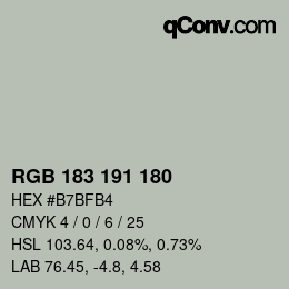 Color code: RGB 183 191 180 | qconv.com