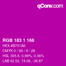 カラーコード: RGB 183 1 166 | qconv.com