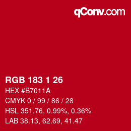 Color code: RGB 183 1 26 | qconv.com