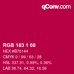 Color code: RGB 183 1 68 | qconv.com