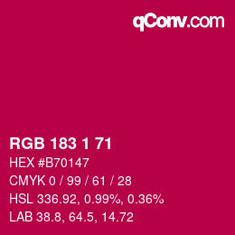 Color code: RGB 183 1 71 | qconv.com