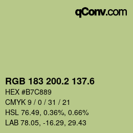 カラーコード: RGB 183 200.2 137.6 | qconv.com