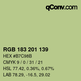 Color code: RGB 183 201 139 | qconv.com