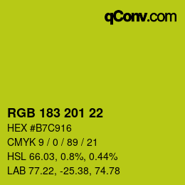 カラーコード: RGB 183 201 22 | qconv.com