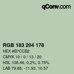 Color code: RGB 183 204 178 | qconv.com