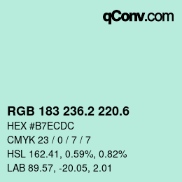 カラーコード: RGB 183 236.2 220.6 | qconv.com