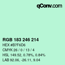 カラーコード: RGB 183 246 214 | qconv.com