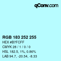 Color code: RGB 183 252 255 | qconv.com