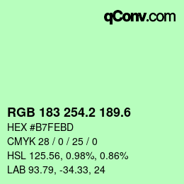 カラーコード: RGB 183 254.2 189.6 | qconv.com