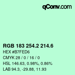 カラーコード: RGB 183 254.2 214.6 | qconv.com