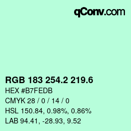 カラーコード: RGB 183 254.2 219.6 | qconv.com
