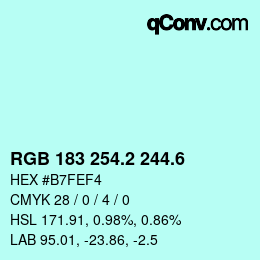 カラーコード: RGB 183 254.2 244.6 | qconv.com