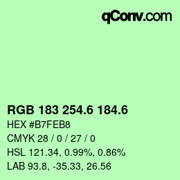 カラーコード: RGB 183 254.6 184.6 | qconv.com