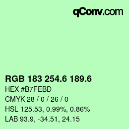 カラーコード: RGB 183 254.6 189.6 | qconv.com
