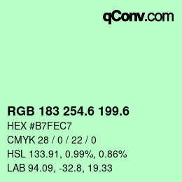 カラーコード: RGB 183 254.6 199.6 | qconv.com
