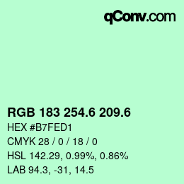 カラーコード: RGB 183 254.6 209.6 | qconv.com