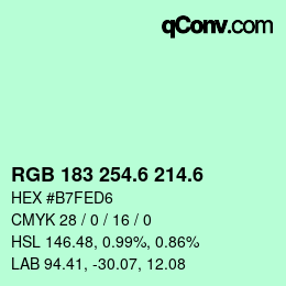 カラーコード: RGB 183 254.6 214.6 | qconv.com