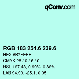 カラーコード: RGB 183 254.6 239.6 | qconv.com
