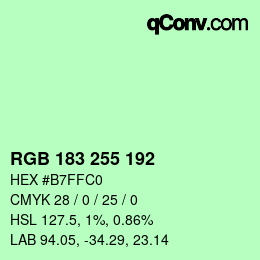 Color code: RGB 183 255 192 | qconv.com