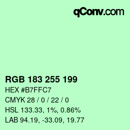 Color code: RGB 183 255 199 | qconv.com