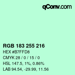 Color code: RGB 183 255 216 | qconv.com