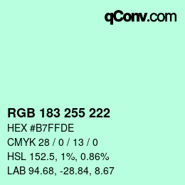 Color code: RGB 183 255 222 | qconv.com