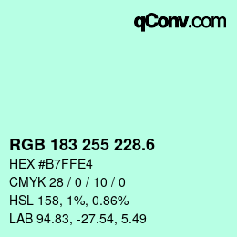 カラーコード: RGB 183 255 228.6 | qconv.com