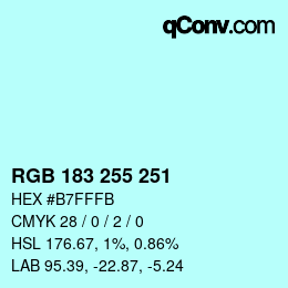 Color code: RGB 183 255 251 | qconv.com