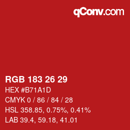 カラーコード: RGB 183 26 29 | qconv.com