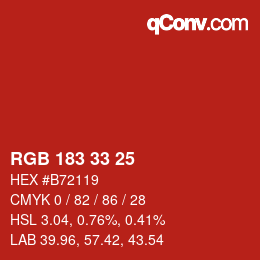 Color code: RGB 183 33 25 | qconv.com