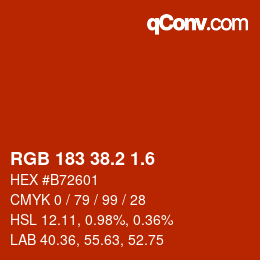 カラーコード: RGB 183 38.2 1.6 | qconv.com